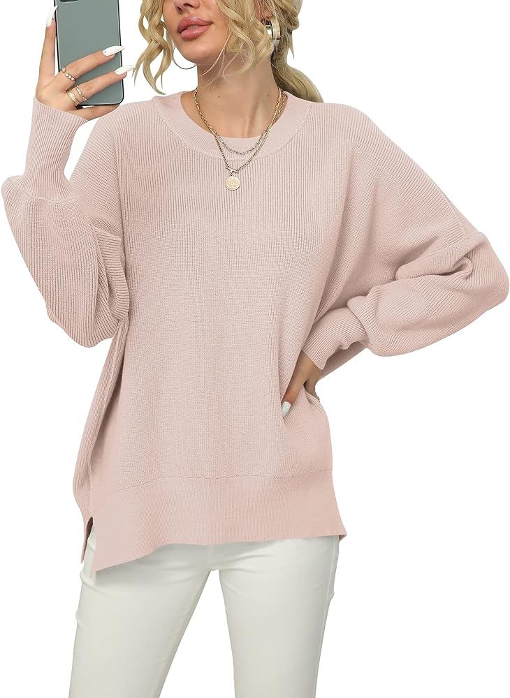 ANRABESS Women Crew Neck Long Batwing Sleeve Oversized Loose Baggy Pullover Sweater Tops Coffee A... | Amazon (US)