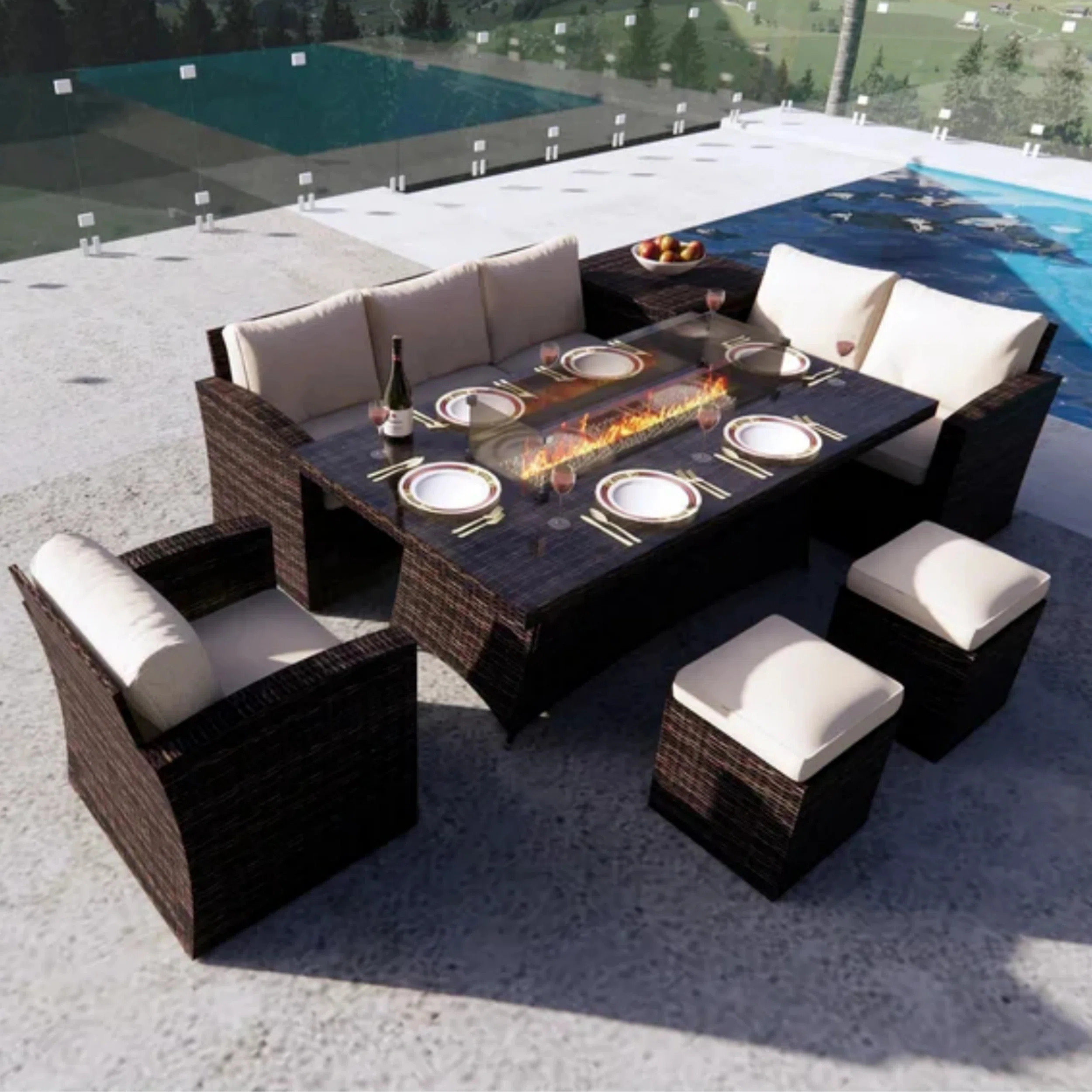 Bozhil 6 - Person Patio Dining Set with Rectangular Table , Cushions Included | Wayfair North America