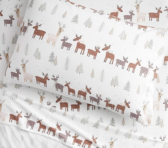Organic Flannel Winter Reindeer Sheet Set | Pottery Barn Kids