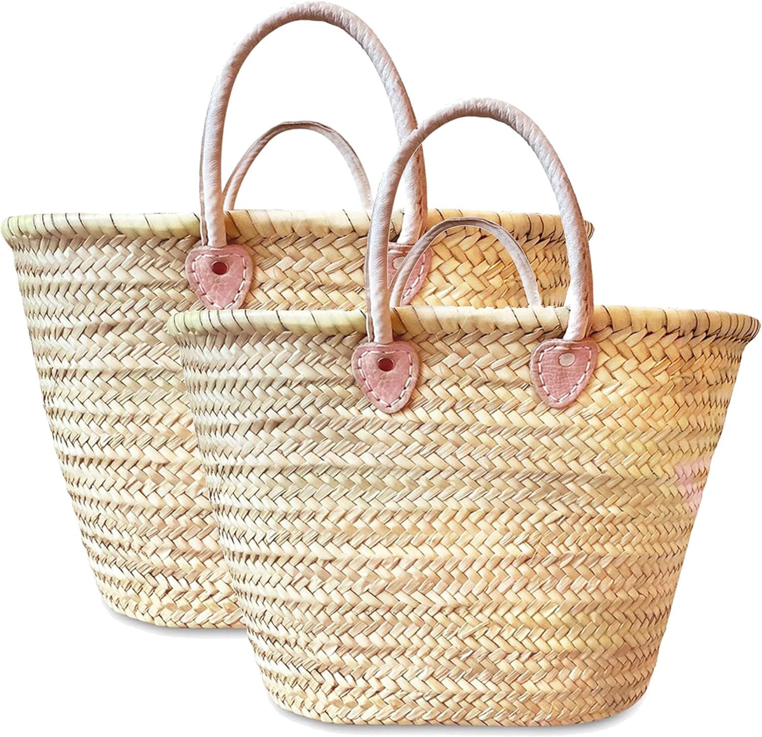 French Market Basket Bag | Handmade Moroccan Seagrass Baskets - Set of 2 Medium (15x10) | Wicker ... | Amazon (US)