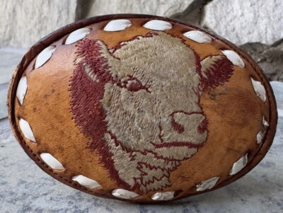 Vintage 1970s Nocona Hereford Cow Leather Belt Buckle  | eBay | eBay US