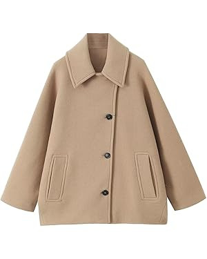 Women's Fall Single Breasted Pea Coat Long Sleeve Turndown Collar Wool Cape Blend Coat with Pocke... | Amazon (US)