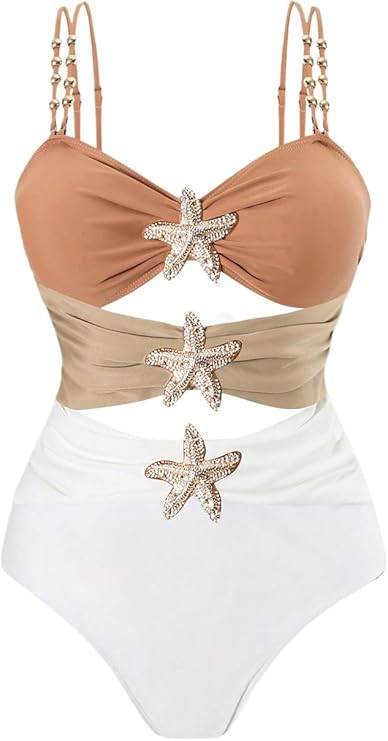 Floerns Women's Plus Size Colorblock One Piece Swimsuit Cut Out Monokini Bathing Suit | Amazon (US)