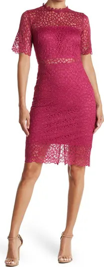Lace Sheer Panel Knee Length Dress | Nordstrom Rack