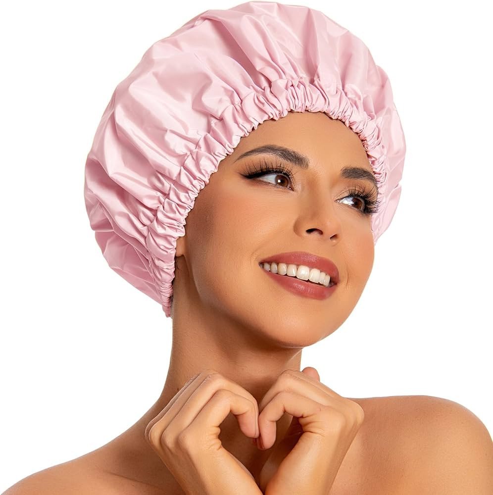 Reusable Shower Cap for Women, Large Waterproof Shower Bonnet Washable Elastic Band Bath Hair Hat... | Amazon (US)
