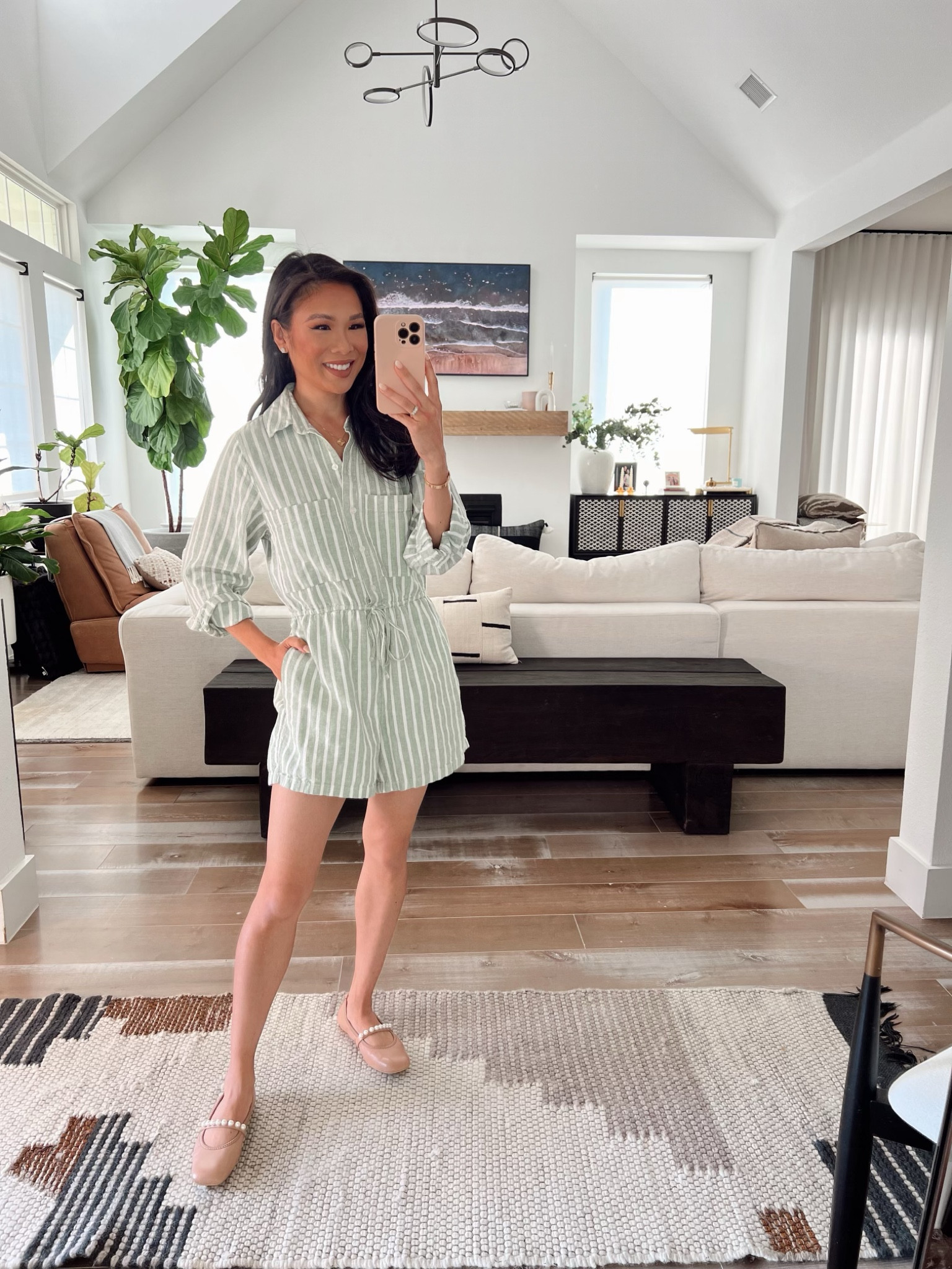 XS striped romper paired with ballet flats. Both are on sale and matches well with anything! I love the linen blend for summer and the flats are super comfy to wear for workwear, every day and more 

#LTKStyleTip #LTKSaleAlert #LTKxNSale