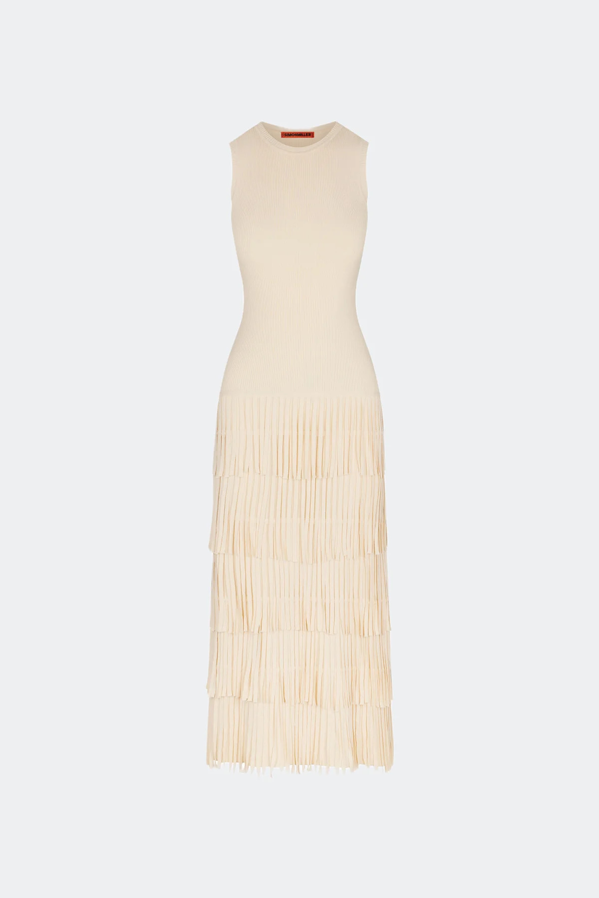 Za
           Sleeveless Knit Fringe Dress in Ivory | Simon Miller