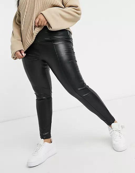 New Look Curve leather look leggings in black | ASOS (Global)