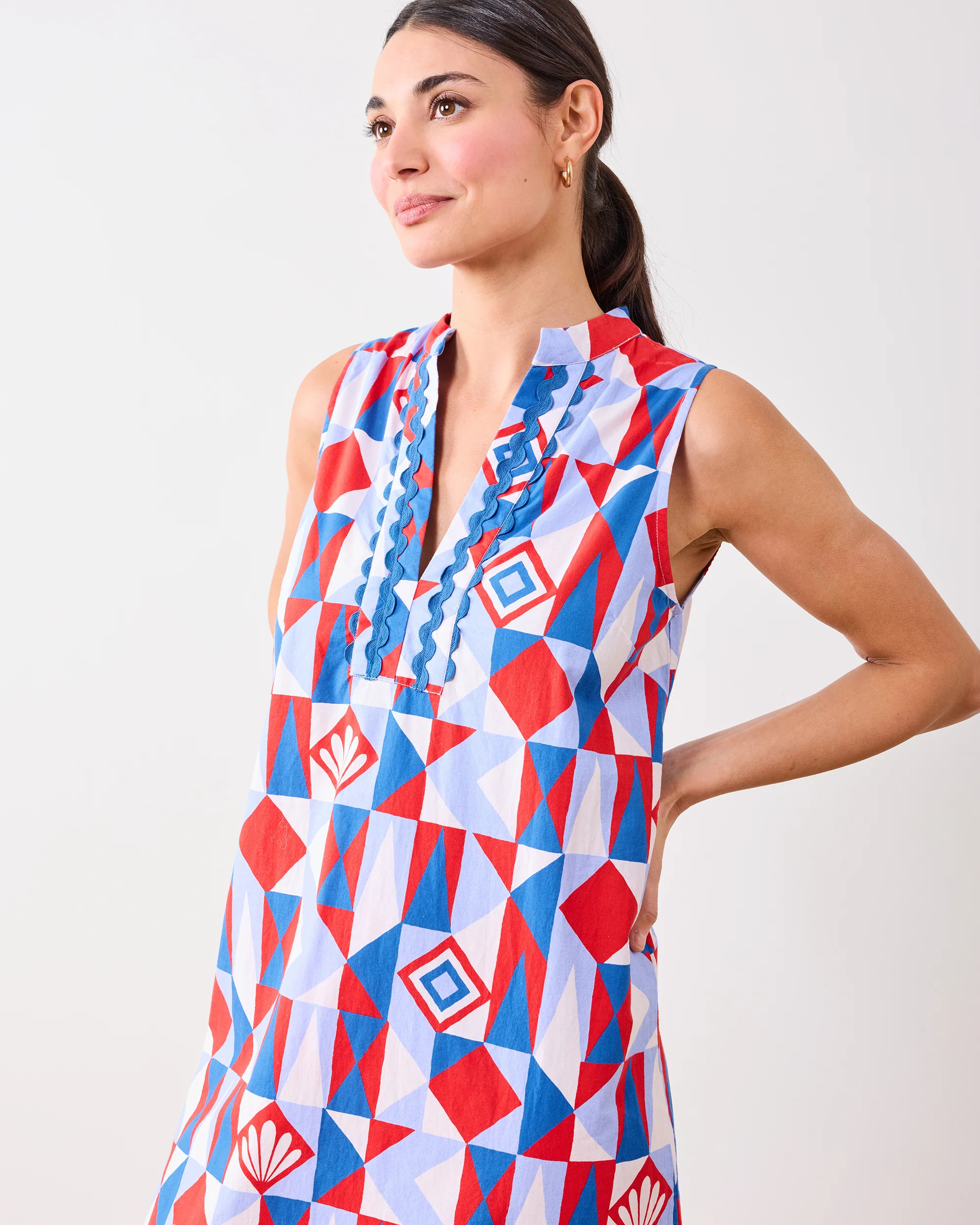 Underwater Mosaic - Ocean View Long Tunic Dress - Retro Red | Printfresh
