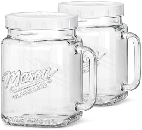 2 Pack Glass Wide Mouth Mason Jars, 74 oz Large Mason Jars with Handles for Sealing, Glass Jars f... | Amazon (US)
