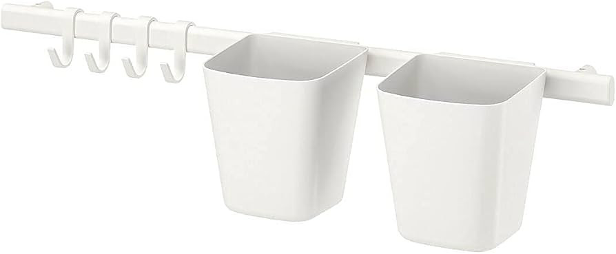 IKEA SUNNERSTA Rail with 4 Hooks and 2 containers, White | Amazon (US)