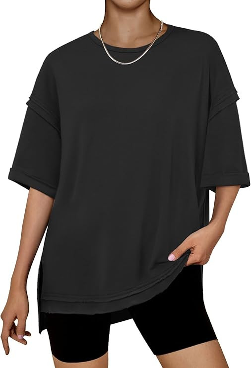 RUBZOOF Women's Oversized T Shirts Short Sleeve Side Split Tops Casual Shirts Tunic Maternity Mam... | Amazon (US)