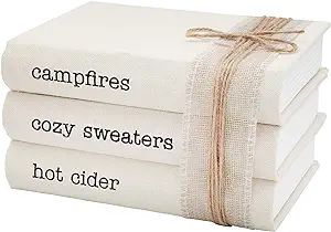 AuldHome Fall Theme Faux Book Stack; Decorative Book Set with Burlap Ribbon Wrap | Amazon (US)