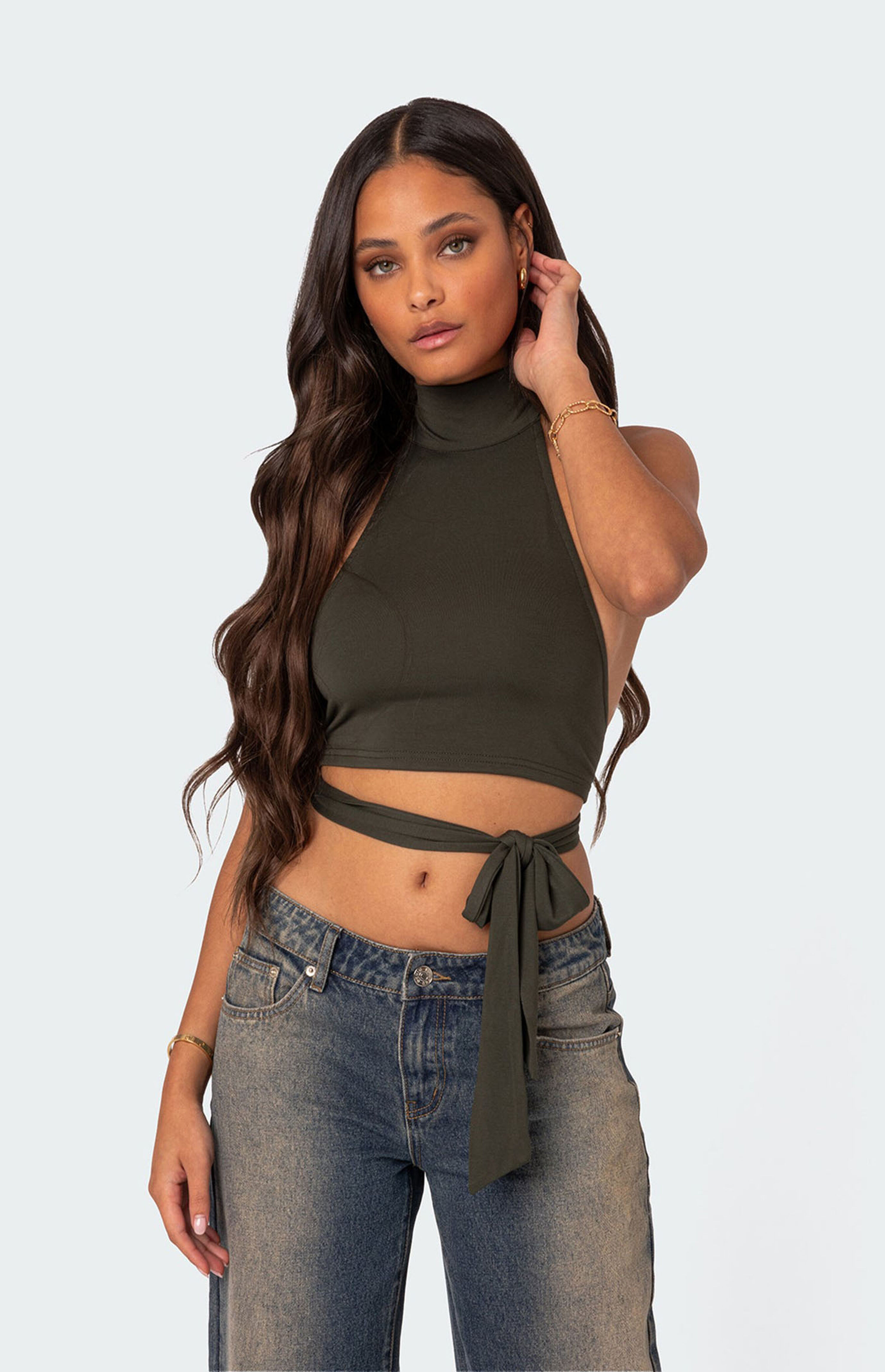 Edikted Hamlin Wrap Tie Crop Top | PacSun