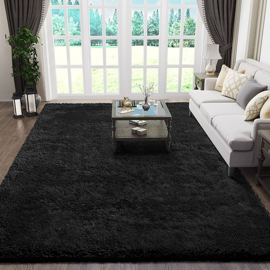 Ophanie Rugs for Living Room 5x8 Black, Fluffy Furry Shaggy Fuzzy Area Rug, Carpets for Bedroom S... | Amazon (US)