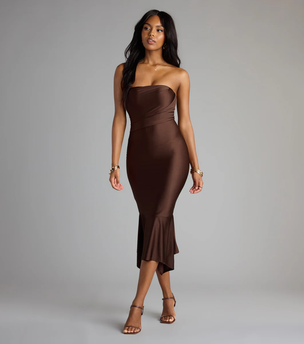 Effortless Flirt Tube Ruffled Midi Dress | Windsor Stores