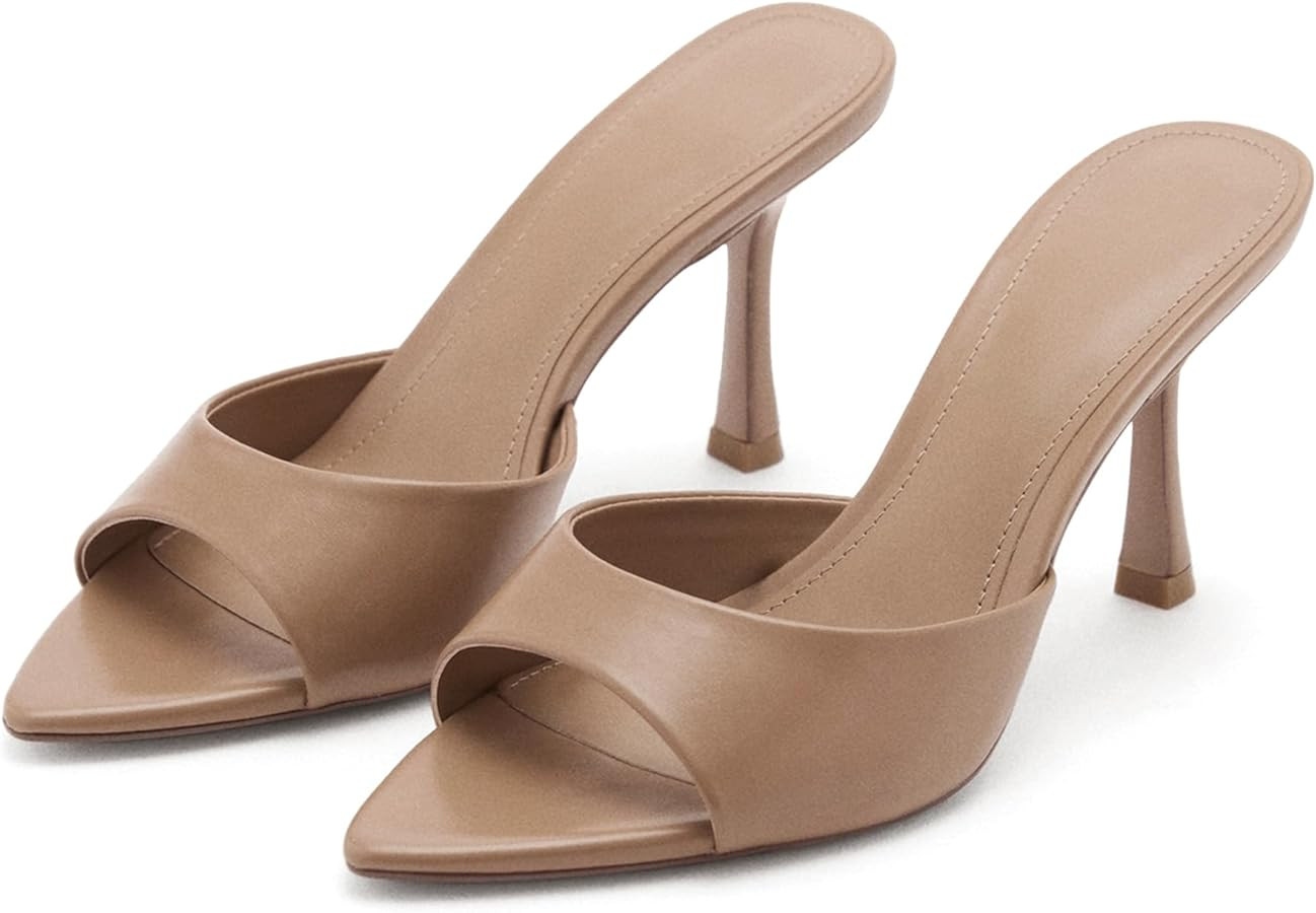 High Heel Mules for Women Slip On Open Pointed Toe Classy Patent Leather Stiletto Pumps Formal Sl... | Amazon (US)