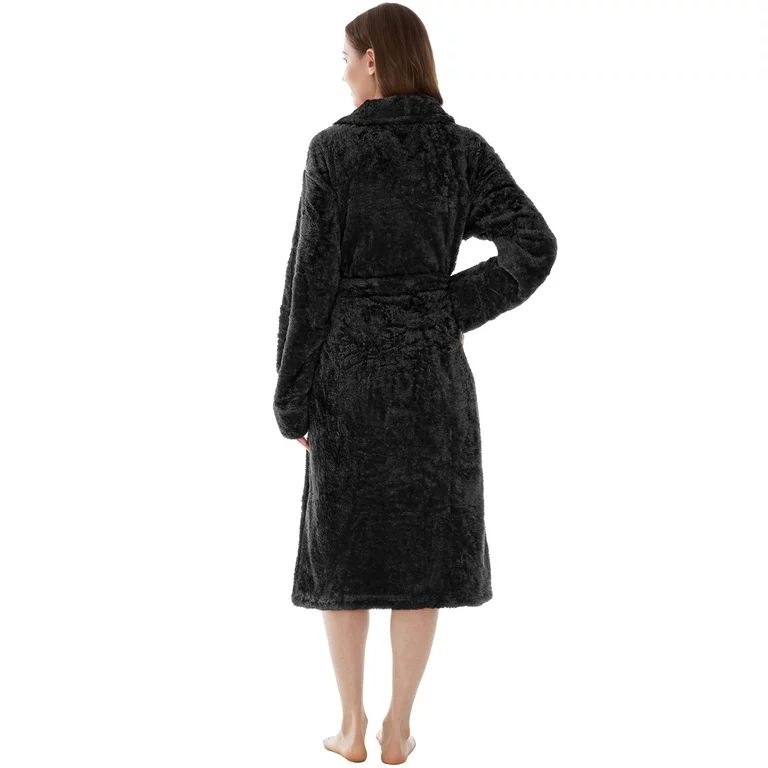 PAVILIA Premium Womens Plush Soft Robe Fluffy, Warm, Fleece Sherpa Shaggy Bathrobe (S/M, Black) | Walmart (US)