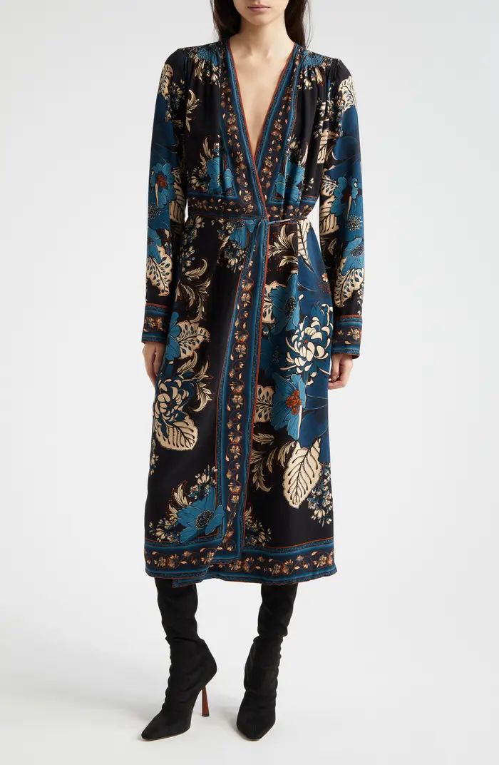 Blossom Tapestry Long Sleeve Wrap Dress | Nordstrom