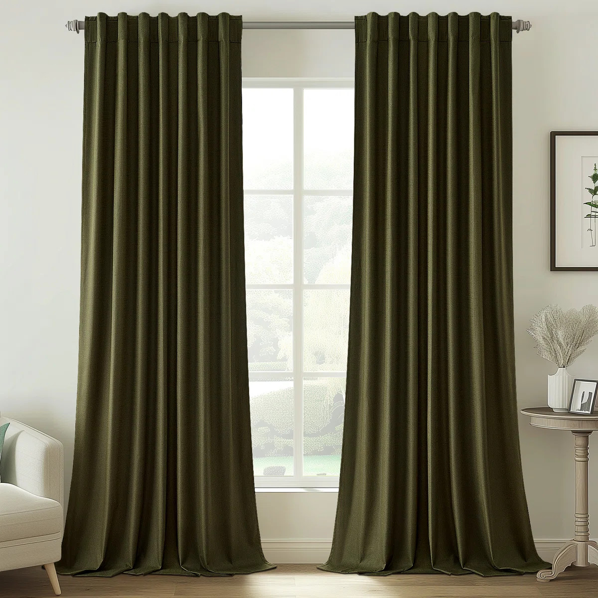 Dennan 100% Blackout Thermal Insulated Linen Drapes with Back Tab & Hooks (Set of 2) | Wayfair North America