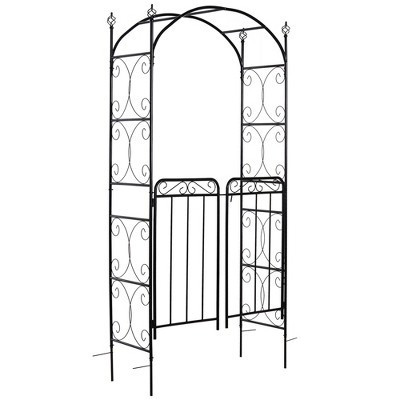 Outsunny Garden Arbor Arch Gate with Trellis Sides for Climbing Plants, Wedding Ceremony Decorations, Grape Vines, Locking Doors, Swirls, Black | Target