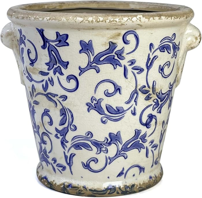 Vintage Planter Flower Pot Rustic Container with Handle Ceramic Ice Crack Plant Pot with Drainge ... | Amazon (US)