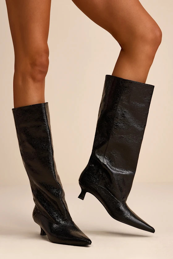 Alexandria Black Distressed Knee-High Kitten Heel Boots | Lulus