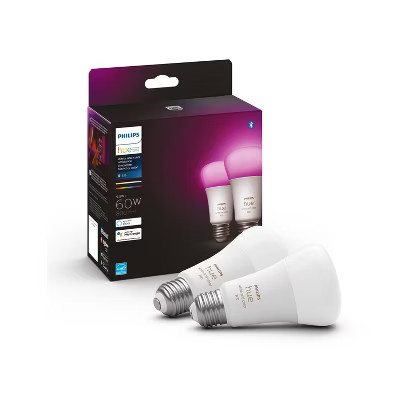 2pk Philips Hue A19 60W Light Bulbs: LED, Dimmable, 800 Lumens, Google Home & Apple HomeKit Compa... | Target