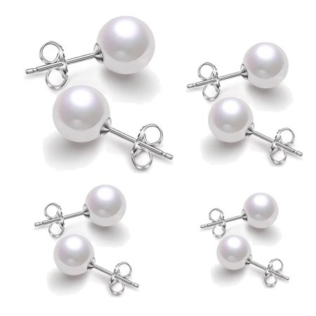 Dtwnek 6-12mm 4 Pairs Mixed Sizes Pearl Earring Round Ball Pearl Stud Earrings Set for Girls Women | Walmart (US)