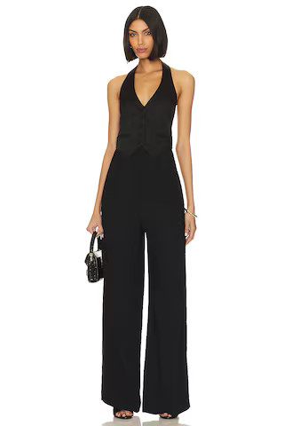 Amanda Uprichard Satin Isadore Jumpsuit in Black from Revolve.com | Revolve Clothing (Global)