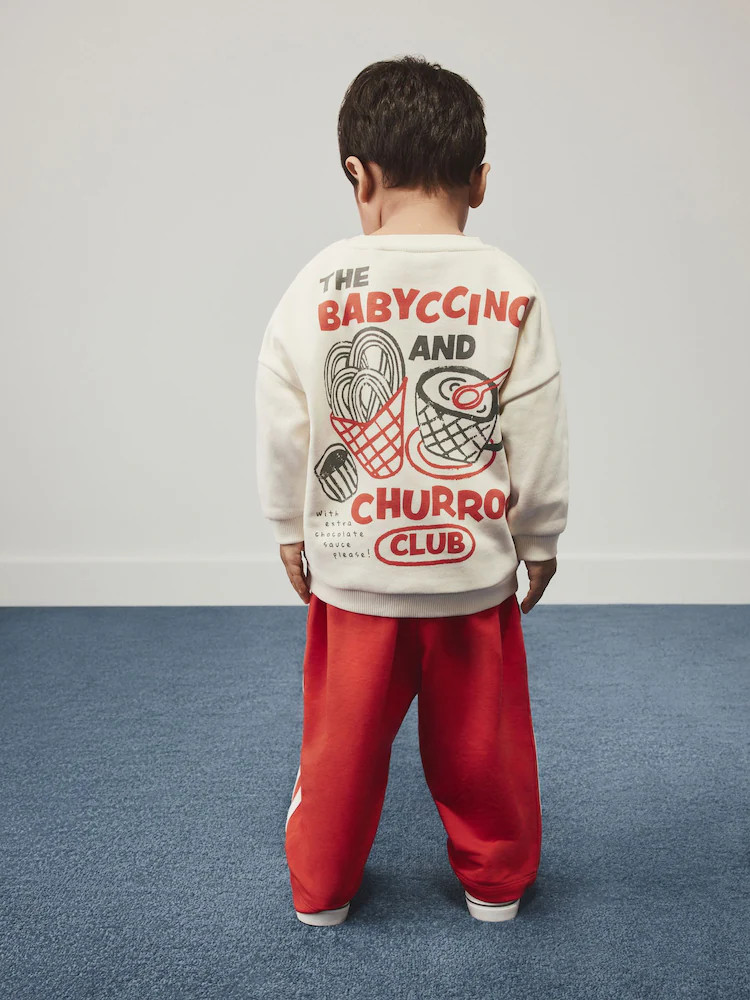 Red/Ecru Printed Crew Neck Sweat Top and Joggers Set (3mths-7yrs) | Next US