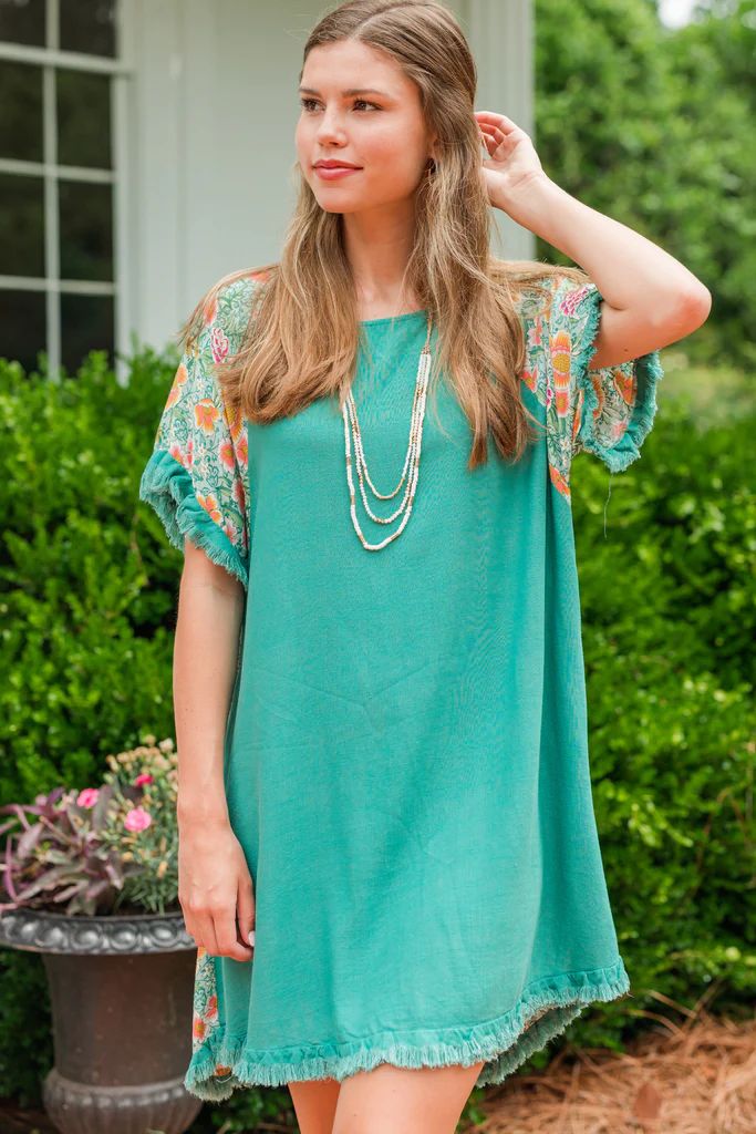 Looking For Love Jade Green Mixed Print Dress | The Mint Julep Boutique
