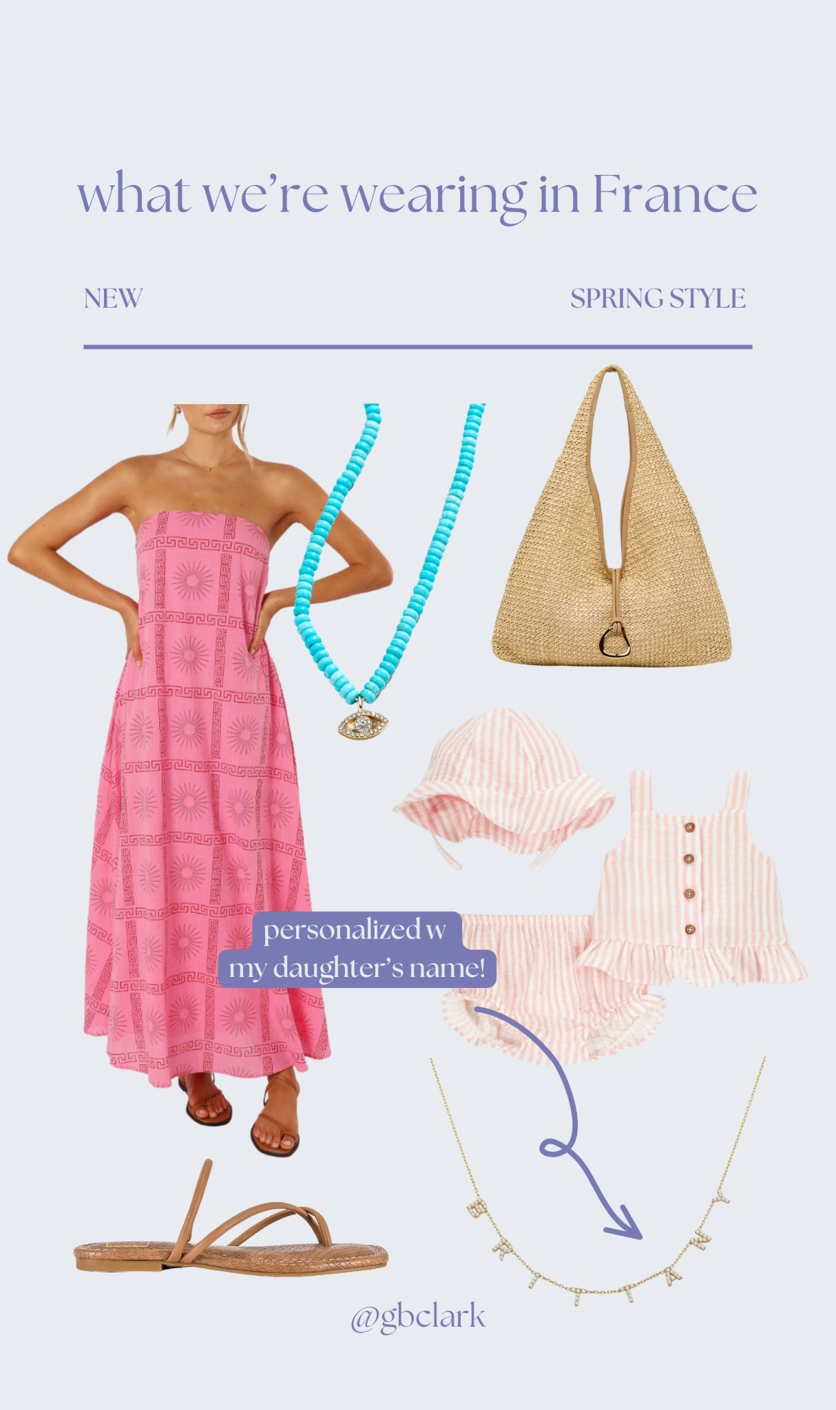 More of mine + Lenny's outfits so far in the south of France!! All linked exactly. Layering name necklace I wear constantly. 
#springstyle #summerstyle #vacation 