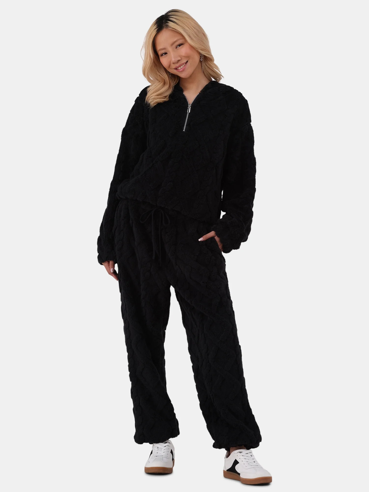 No Boundaries Embossed Fleece Hoodie & Joggers Set, 2-Piece, Women's and Women’s Plus | Walmart (US)