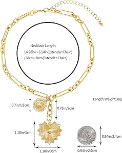 Sun Heart Charm Choker Necklace for Women Men,Golden Plated With Zircons Inlaid Pendants,Thick Ch... | Amazon (US)