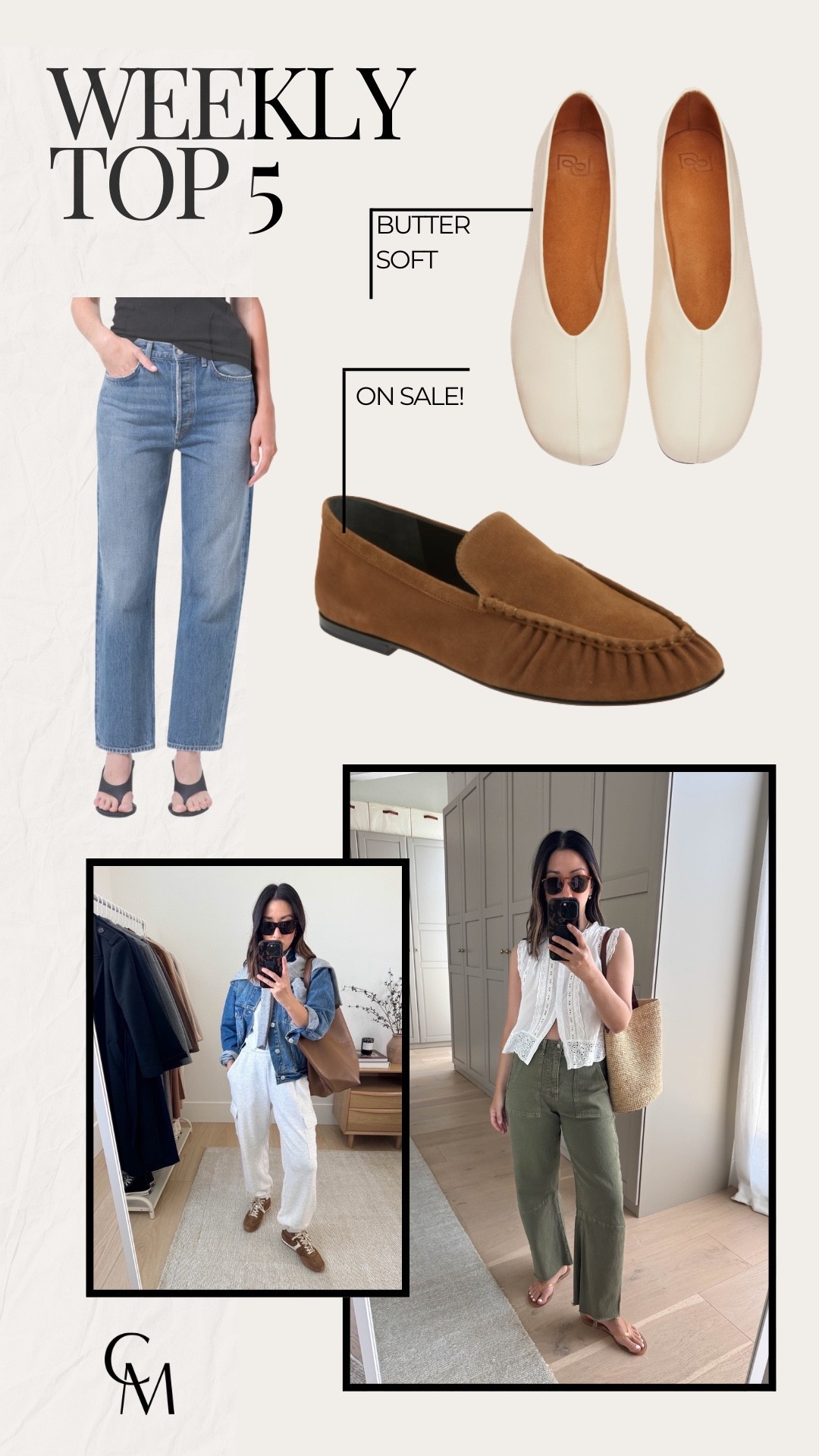 weekly top 5. weekly bestsellers. 

agolde mid rise crop 
reformation ballet flats 5
le jean utility soft barrels 
varley cargo pants xs
vince loafers 5

petite style

#LTKmomlife #LTKPetite