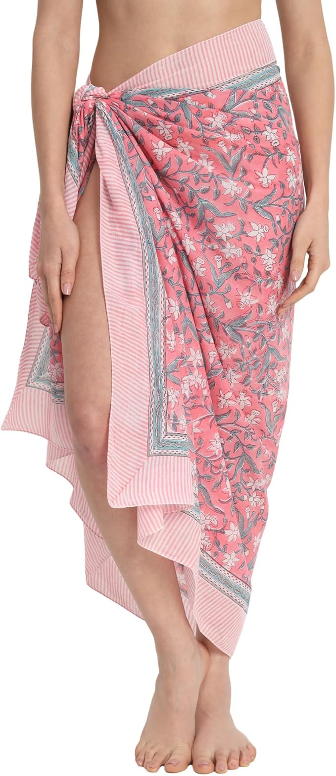 Swimsuit Beach Sarong Cover Ups for Swimwear Women-Hand Print Wrap Skirt | Amazon (US)