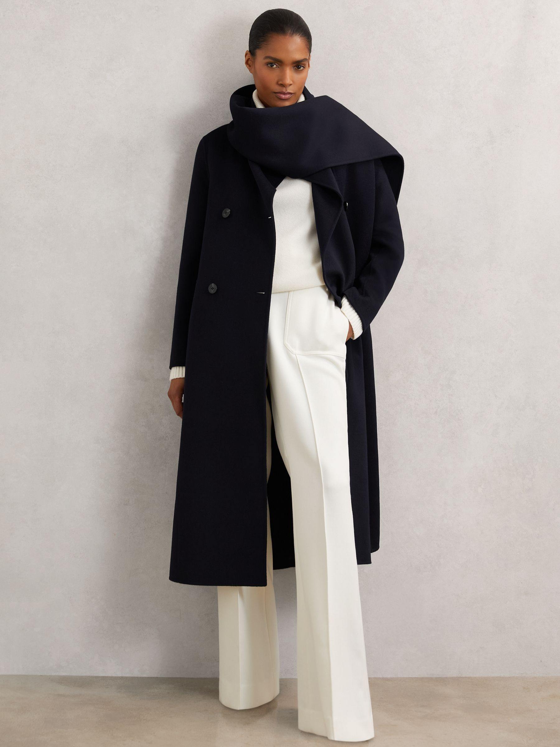 Reiss Wool-Blend Scarf Blindseam Coat in Navy | REISS | Reiss US