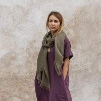 Linen Scarf Green For Women Elegant Oversized Shawl Sustainable Gifts 70Gsm Bronze Khaki | Etsy (UK)