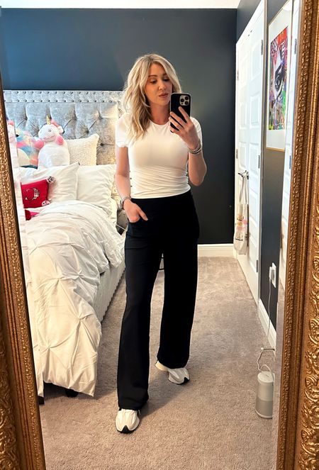 Love these wide leg lounge pants from Amazon. The fit & fabric are amazing. The perfect pant to throw on a go. 
Wearing a M in regular length. Also comes in petite & tall 

Tee is a closet must have staple! Wearing a M

#LTKfitness #LTKfindsunder50 #LTKstyletip