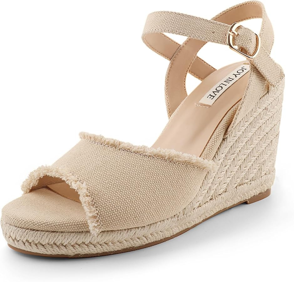 JOY IN LOVE Platform Wedge Sandals for Women 4IN Espadrille Wedge Heels Ankle Strap Sandals | Amazon (US)
