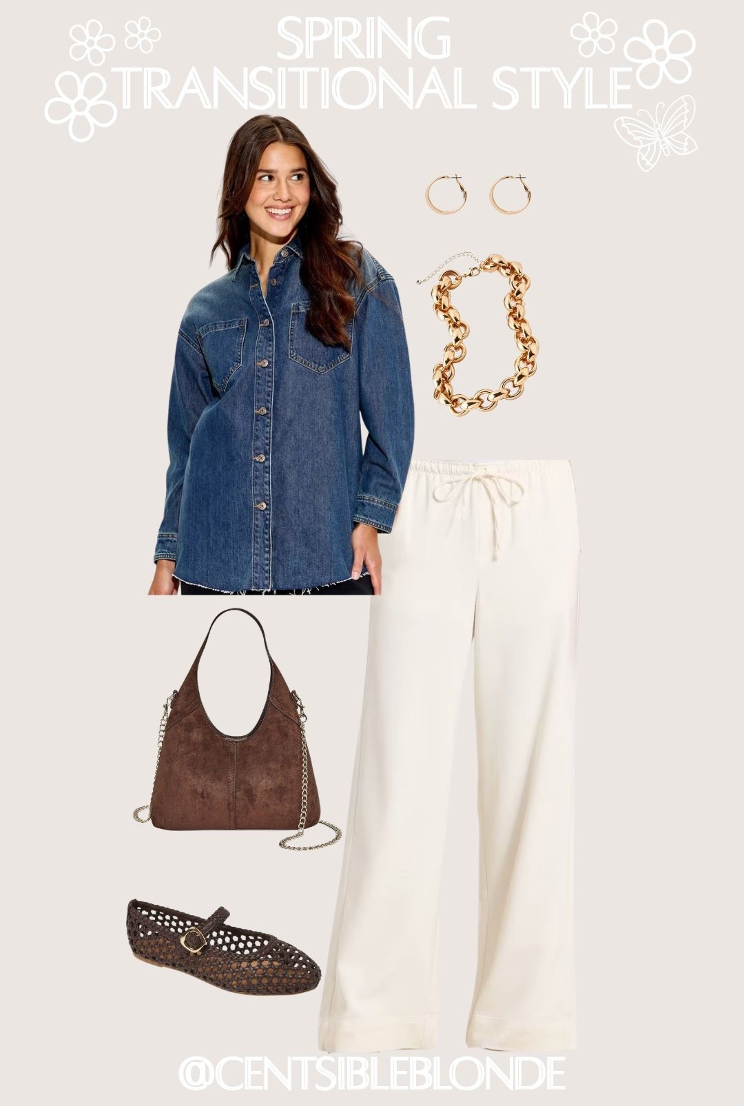 @Target style, target outfit, denim shirt, brown handbag, brown flats, Mary Jane flats, chunky necklace, gold necklace, cream pants, wide leg pants, denim top, spring transitional style, church outfit, casual Friday, work outfit, work to weekend, travel style, travel outfit 

#LTKSeasonal #LTKootd #LTKBump