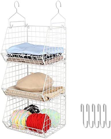 X-cosrack 3 Tier Foldable Closet Organizer, Clothes Shelves with 5 S Hooks, Wall Mount&Cabinet Wi... | Amazon (US)