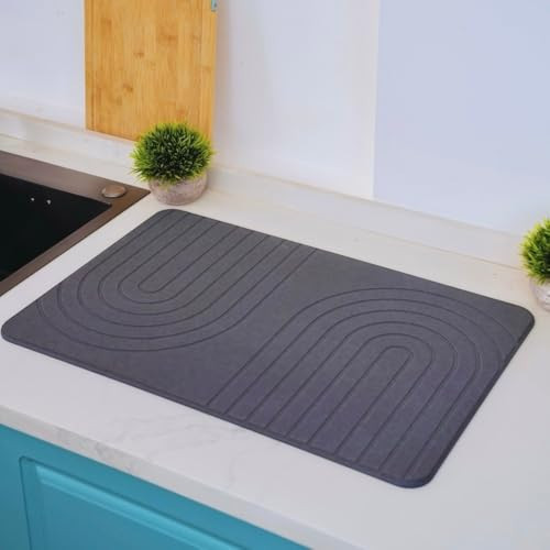 LIFSEZY- Large Stone Drying Mat for Kitchen Counter – Quick Dry Stone Mat Kitchen Accessory, Diatomaceous Earth Mat for Sink, Dishes, and Utensils, Gray. | Amazon (US)