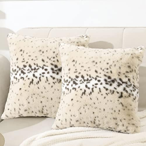 Faux Fur Throw Pillows, Set of 2 Decorative Square Couch 20x20 Pillow Covers, Snow Leopard Cheeta... | Amazon (US)