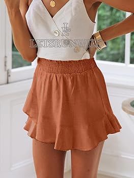 LETSRUNWILD Women's Summer Shorts Solid Elastic High Waist Ruffle Wrap Skorts Cute Cotton Comfy B... | Amazon (US)