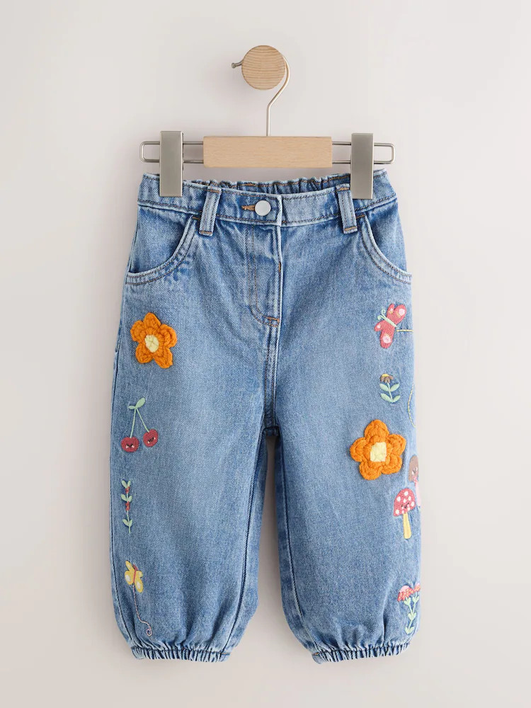 Mushroom/ Floral Embroidered Barrel Jeans (3mths-7yrs) | Next US