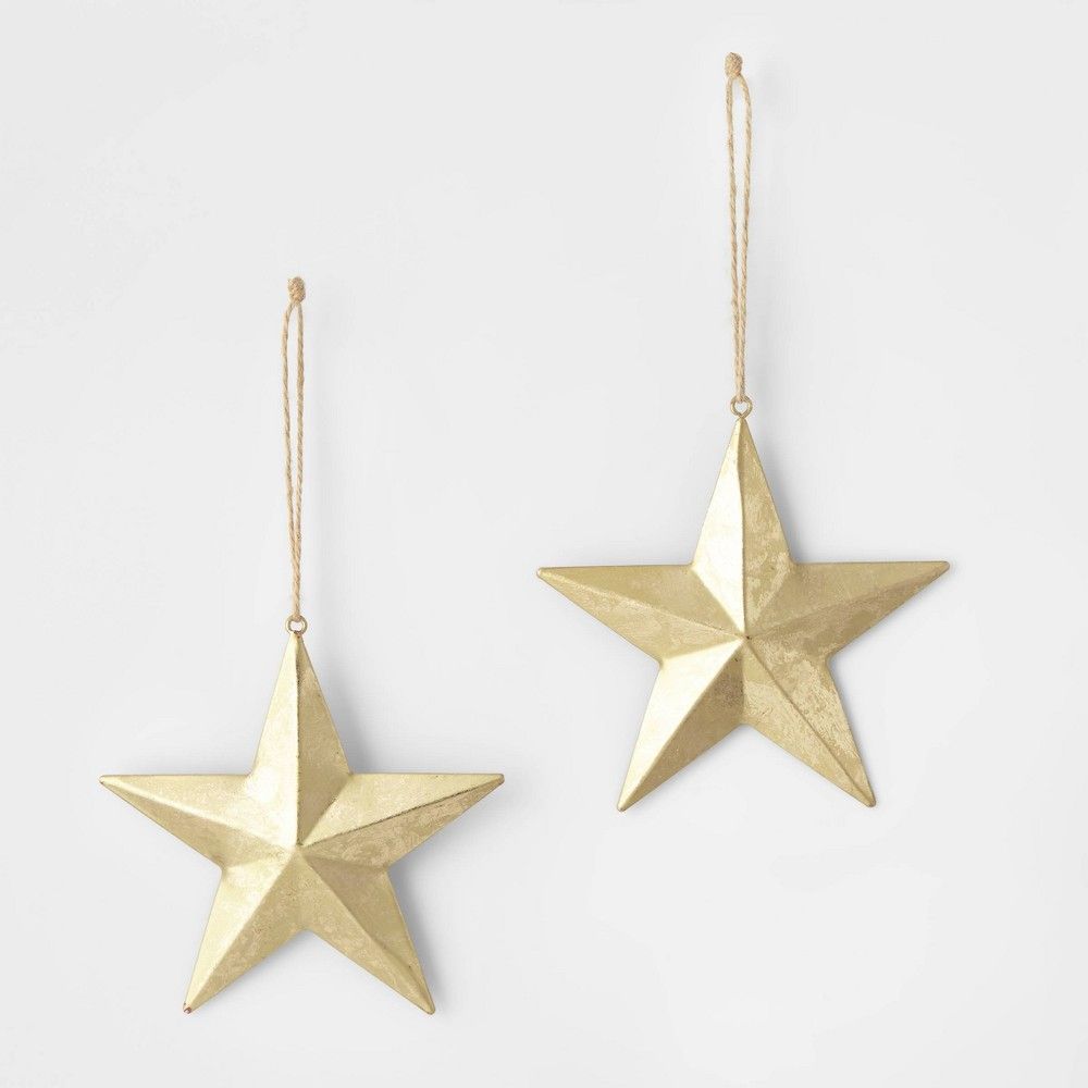 2ct Faceted Metal Star Christmas Ornament Set Gold - Wondershop | Target