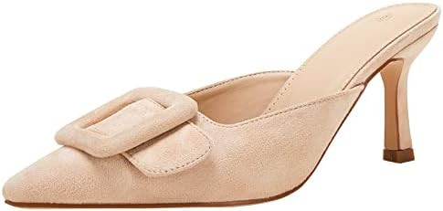 VETASTE Women's Heeled Mules Pointed Toe Suede Buckle Slip On Sandals Kitten Heels Party Wedding ... | Amazon (US)