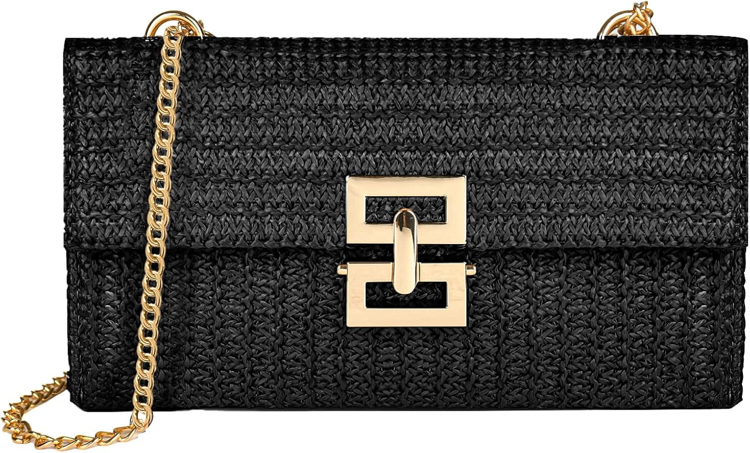 Straw Chain Clutch Purses for Women Ladies Woven Envelope Handbag Shoulder Crossbody Beach Bag | Amazon (US)